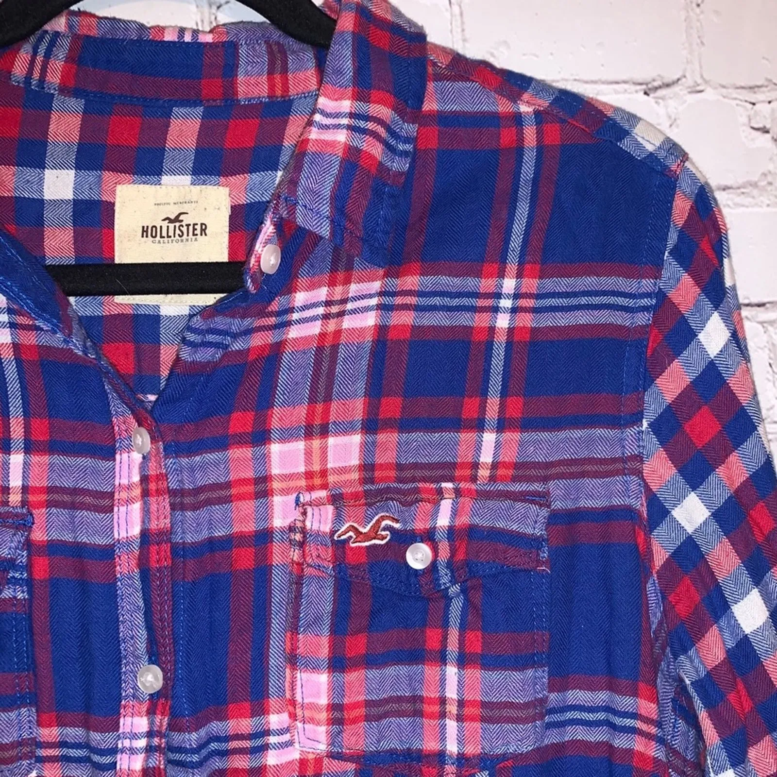 Hollister Plaid Flannel Button Down Shirt Large - Image 3