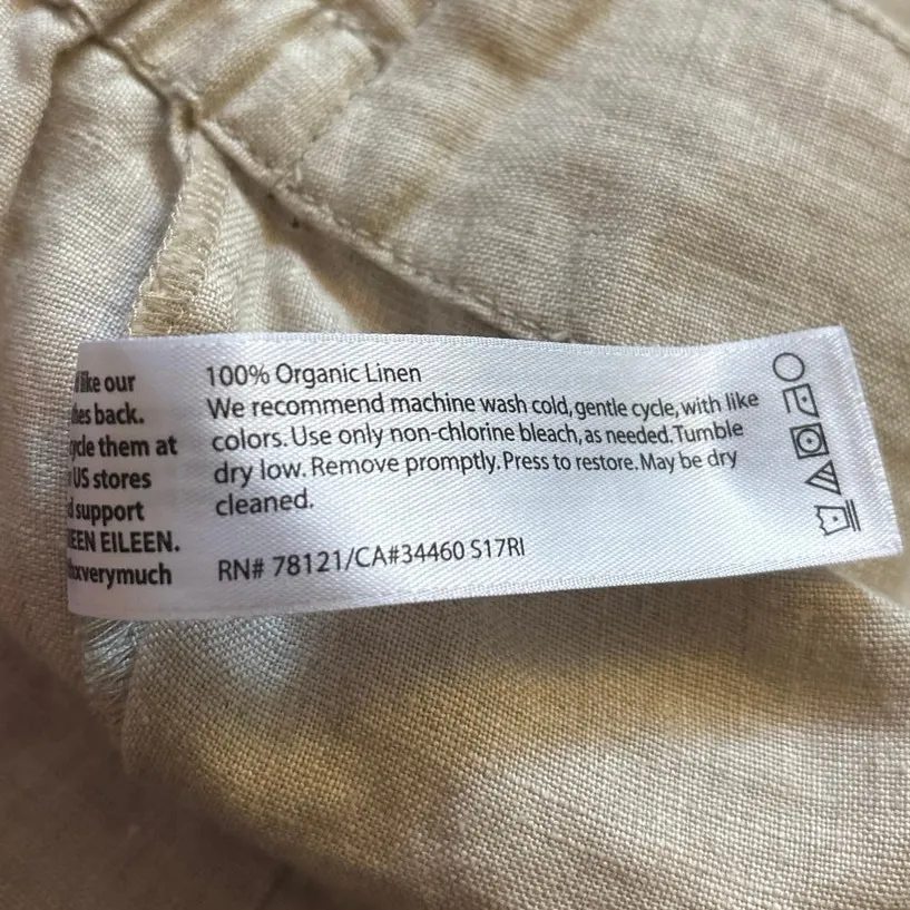 Eileen Fisher Size L 100% Organic Linen Pants Pull On Oatmeal Beige Minimalist - Image 4