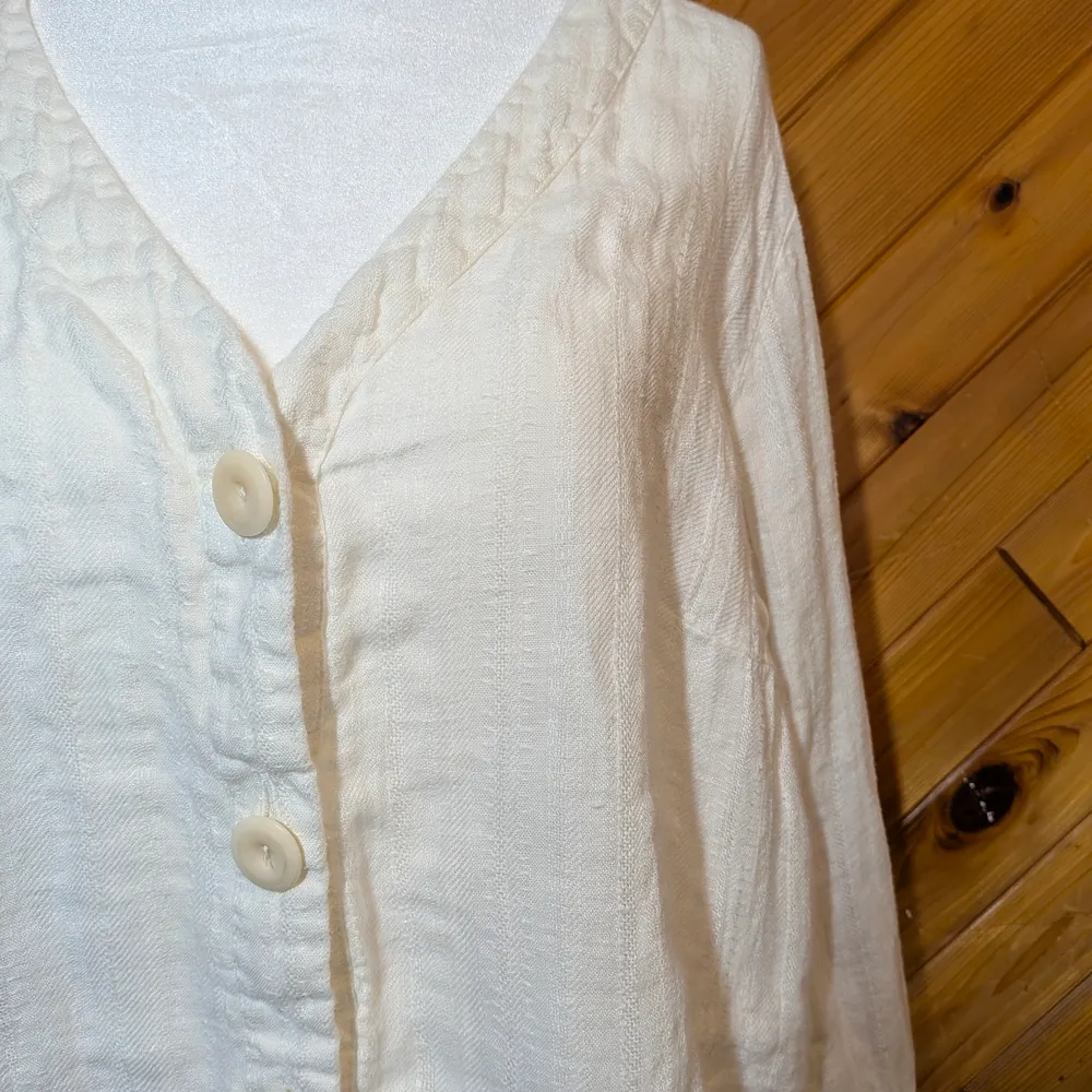 Flax Ivory Button-Front Blouse Size Medium - Image 2