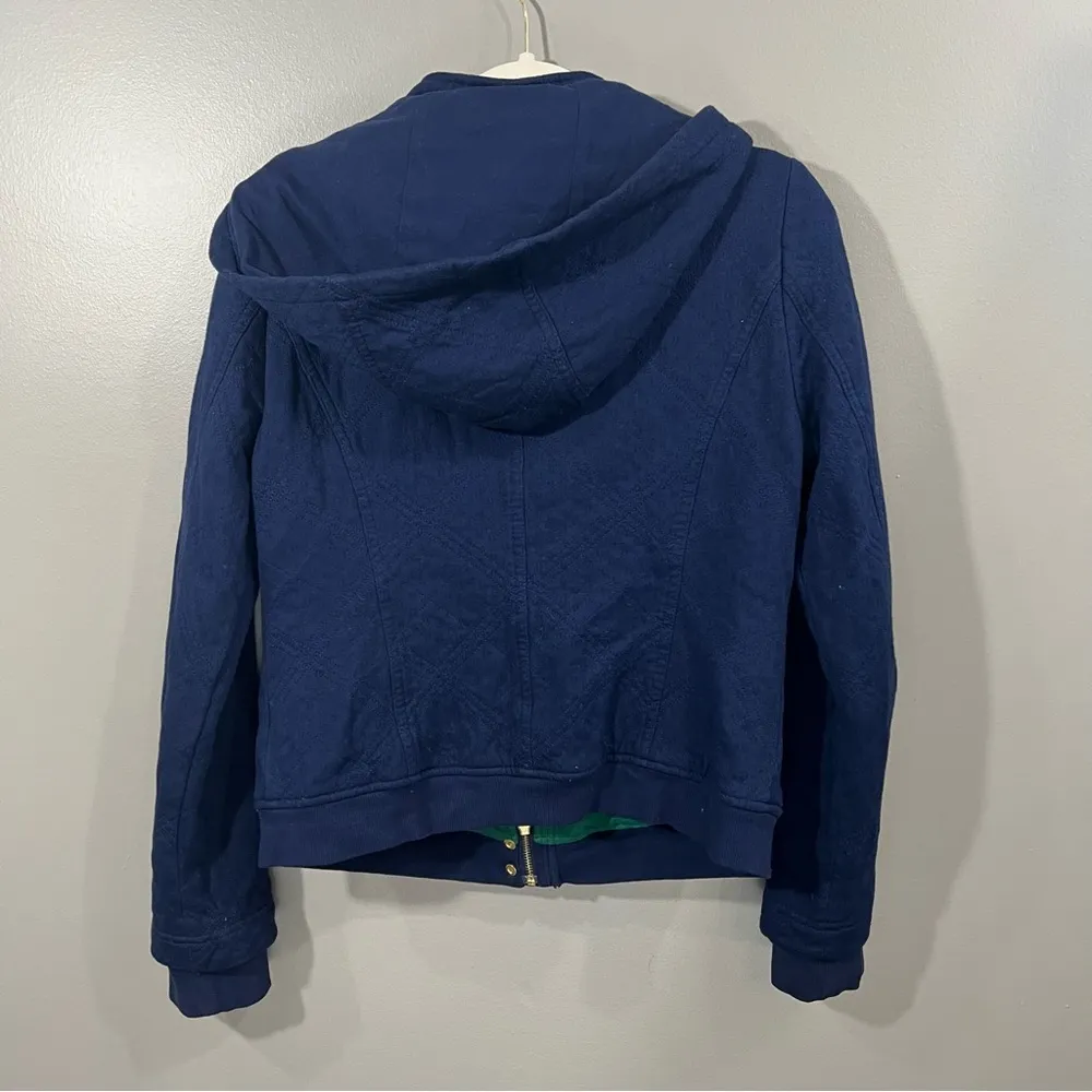 Allihop | Quilted Navy Blue Full Zip Up Hooded Jacket - Image 9