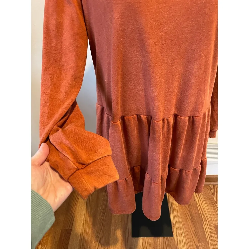 Wild Fable womens rust color sweatshirt tiered dress knee length size M - Image 4