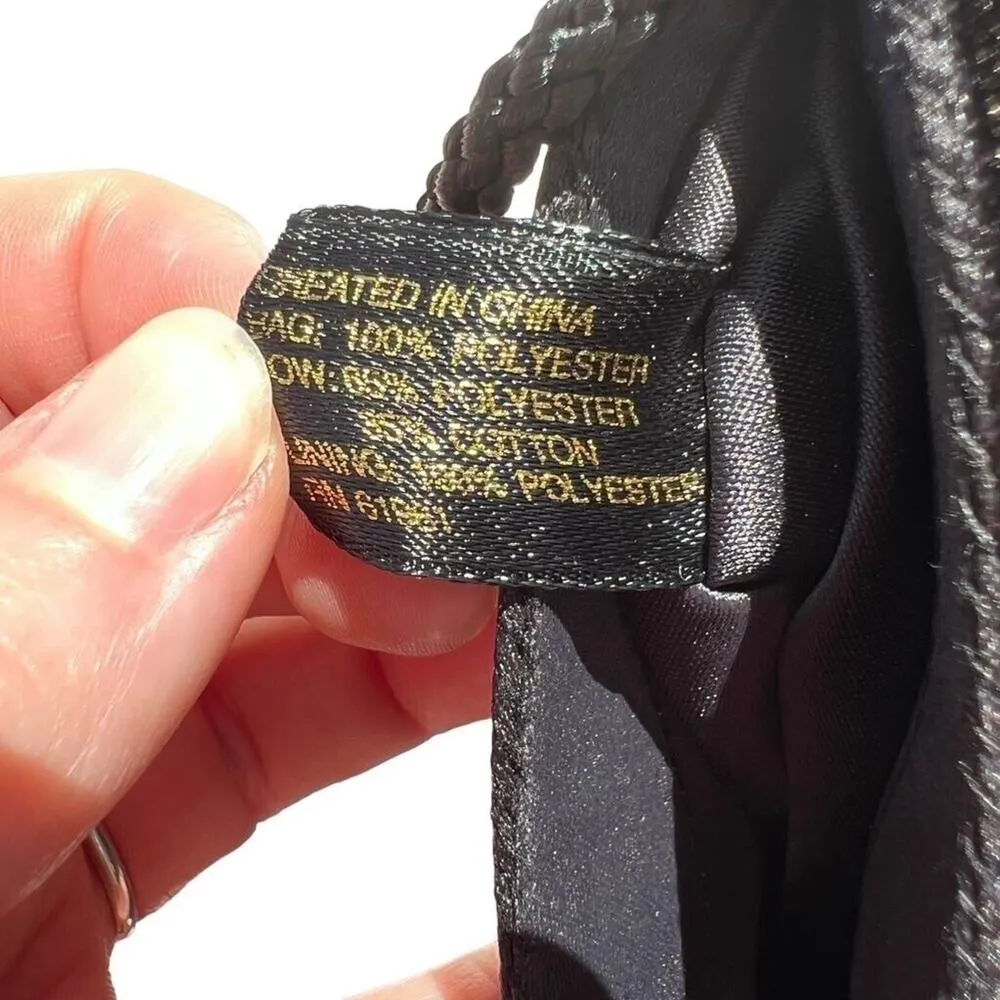 Vintage Avon Evening Bag Velvet and Beaded Bow with Braided Strap Black Formal - Image 9