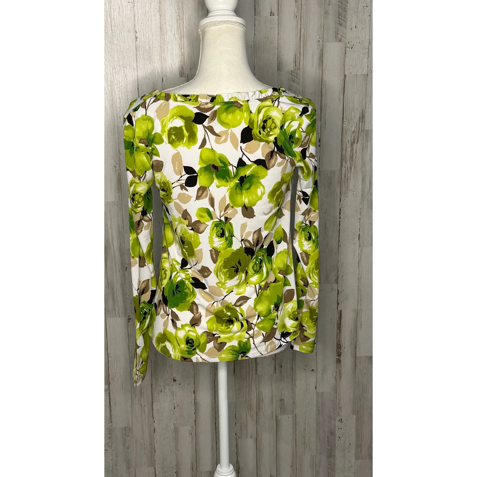LINK Women's‎ Floral Long Sleeve Blouse Green Size Small Casual Spring Top - Image 4