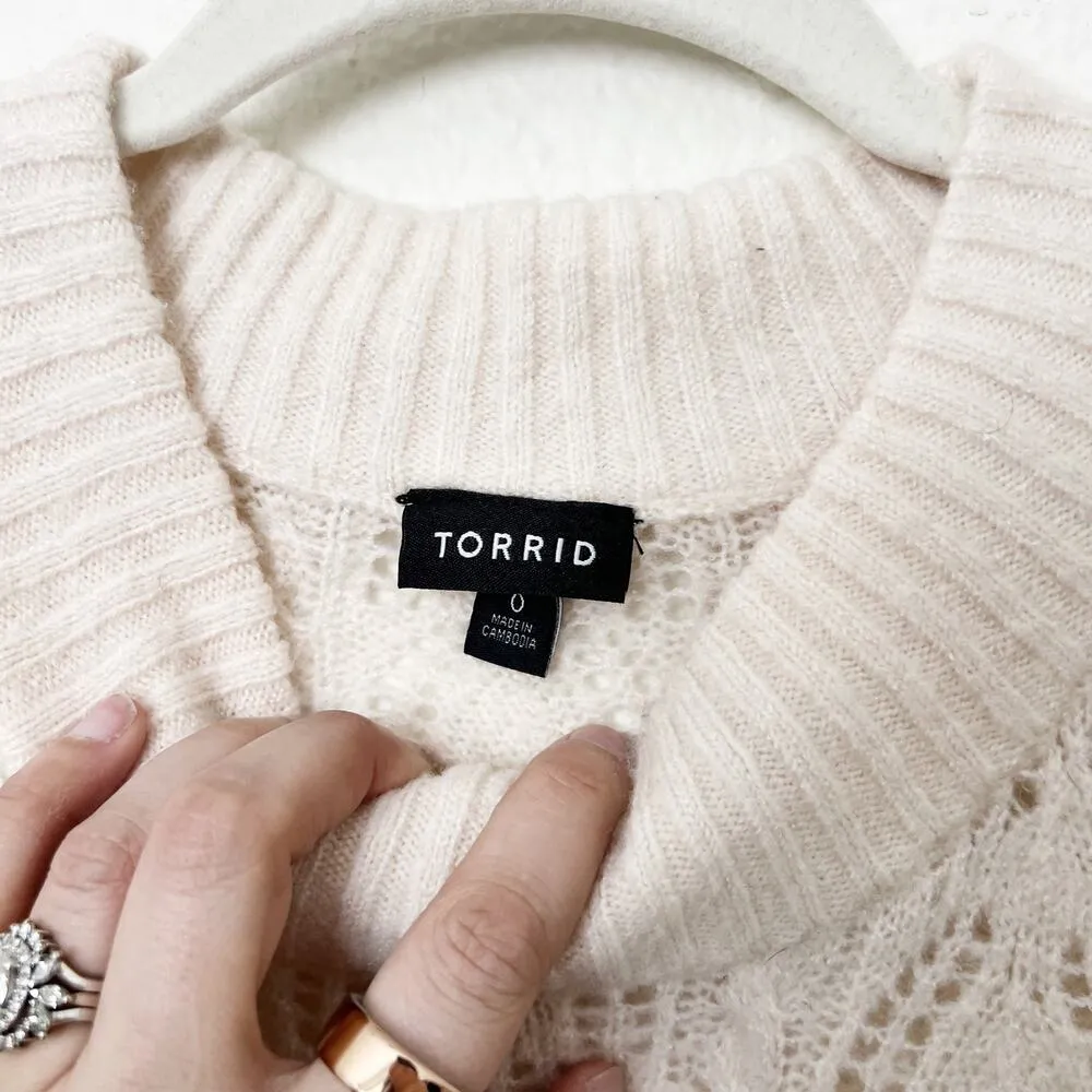 [Torrid] Cream Pointelle Open Knit Crew Neck Short Sleeve Pullover Sweater Sz 0X - Image 11