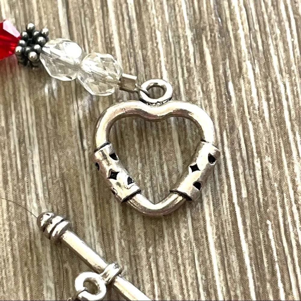 Red lamp work bead bracelet with silver and Swarovski crystals - Image 10