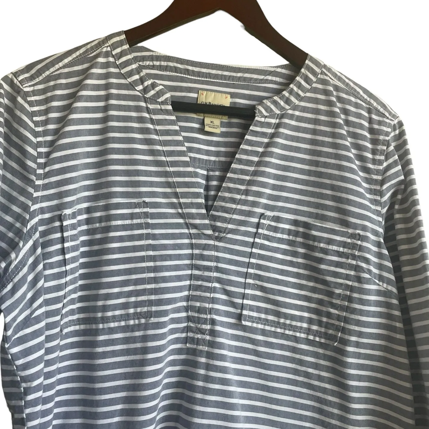 GH & Bass Co Women Tunic Top XL Gray White Striped Cotton Preppy Coastal‎ Light - Image 9