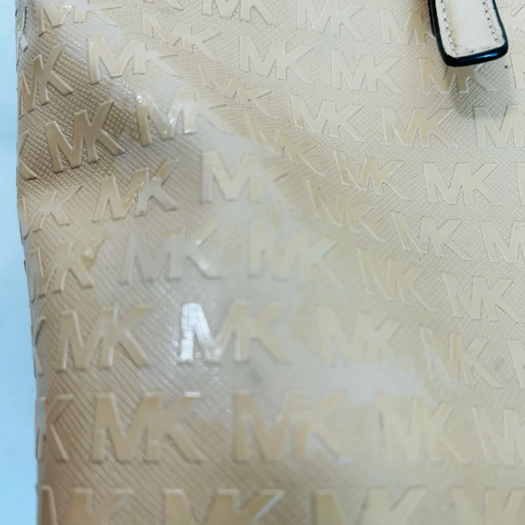 MICHAEL KORS MK Signature Jet Set Travel CARRYALL TOTE Bag Oyster Patent Leather Tan - Image 16