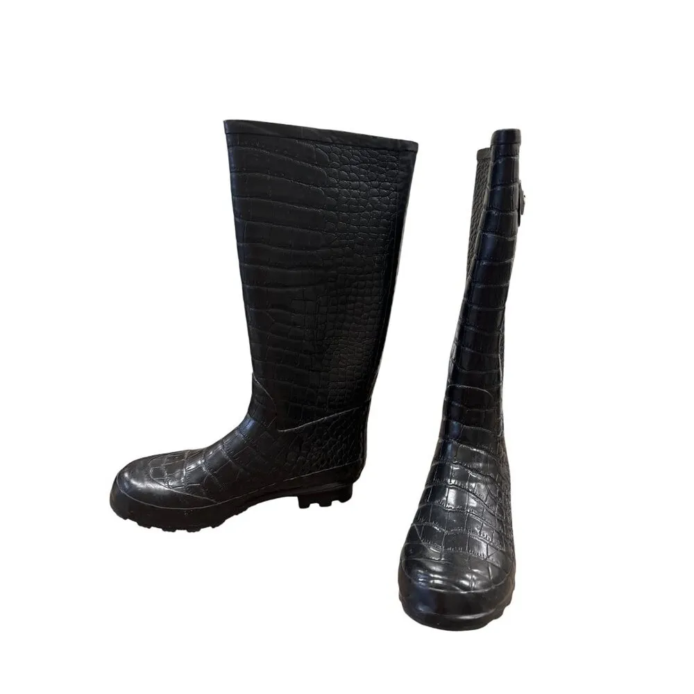 Khombu Womens Black Crocodile-Embossed Rain & Snow Boots Size 10 - Image 3