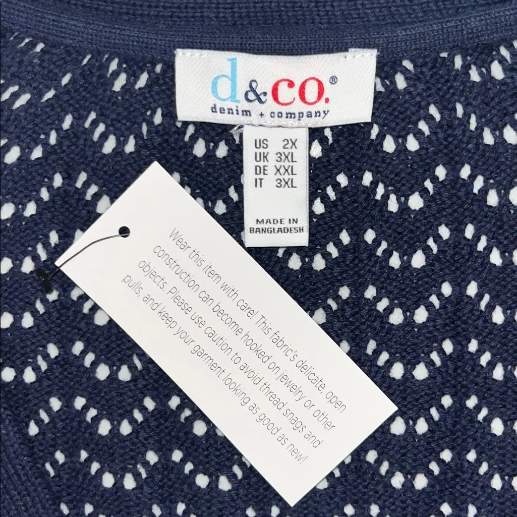 Denim & Co NWT Size 2X Navy Blue Tie Front Pointelle Sweater Shrug Cardigan - Image 5