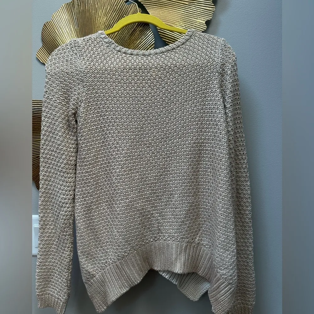 Anthropologie Moth Shimmer Metallic Rose Gold Knit Sweater Small Shark Bite Top - Image 3