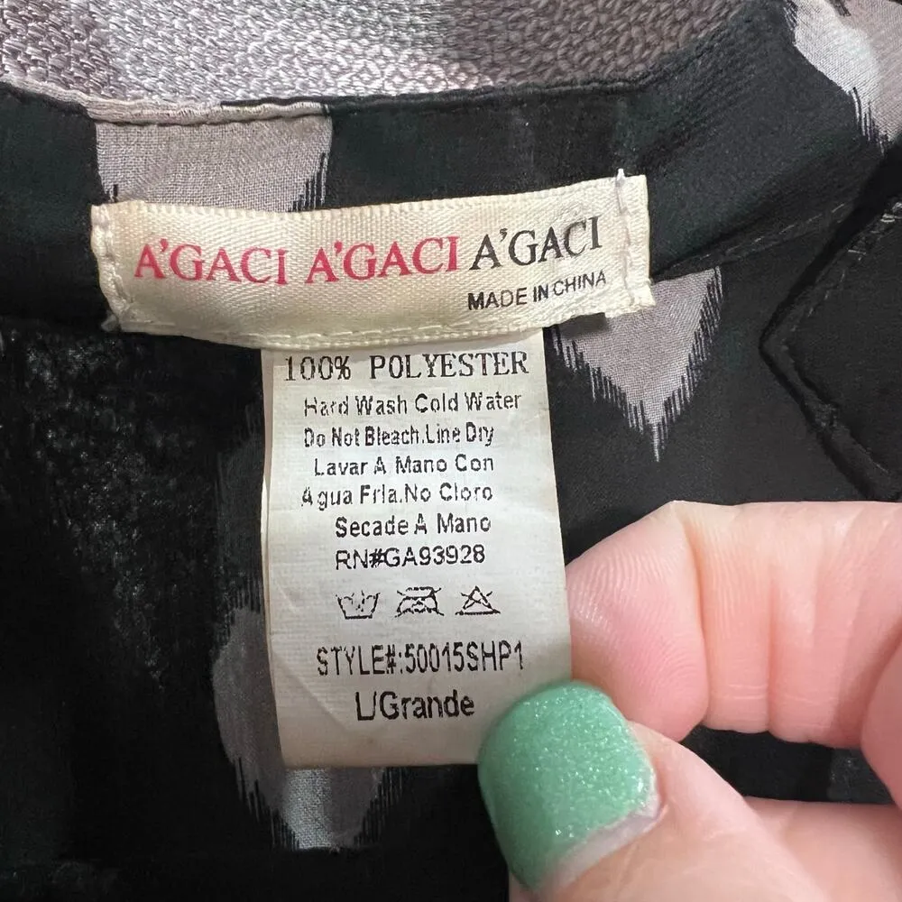 A’gaci A’gaci A’gaci Size Large Black and Cream Heart Design Sheer Blouse Top - Image 3