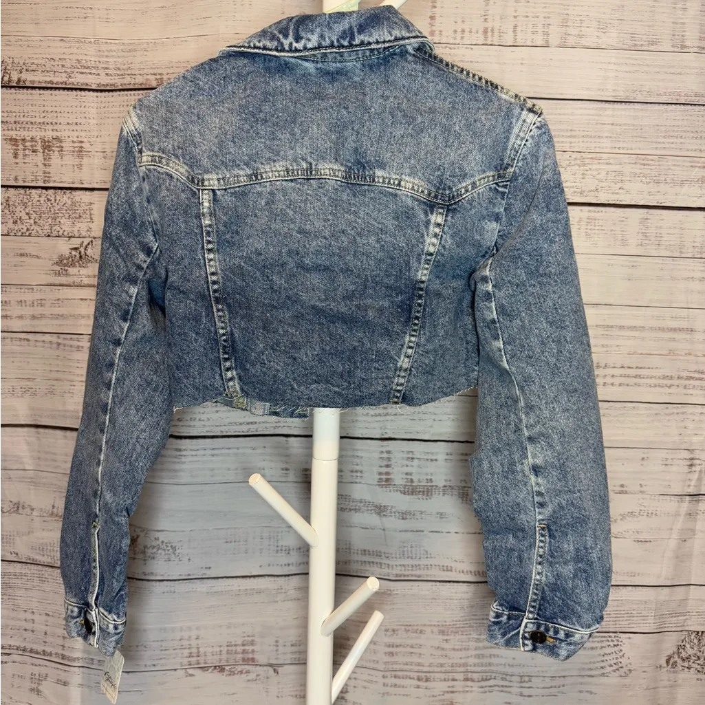 Free People Distressed Blue Denim Jacket - Image 3