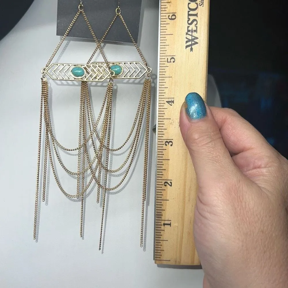 G‎ by Gennaro Boho Long Chain Chandelier Earrings Gold - Image 4