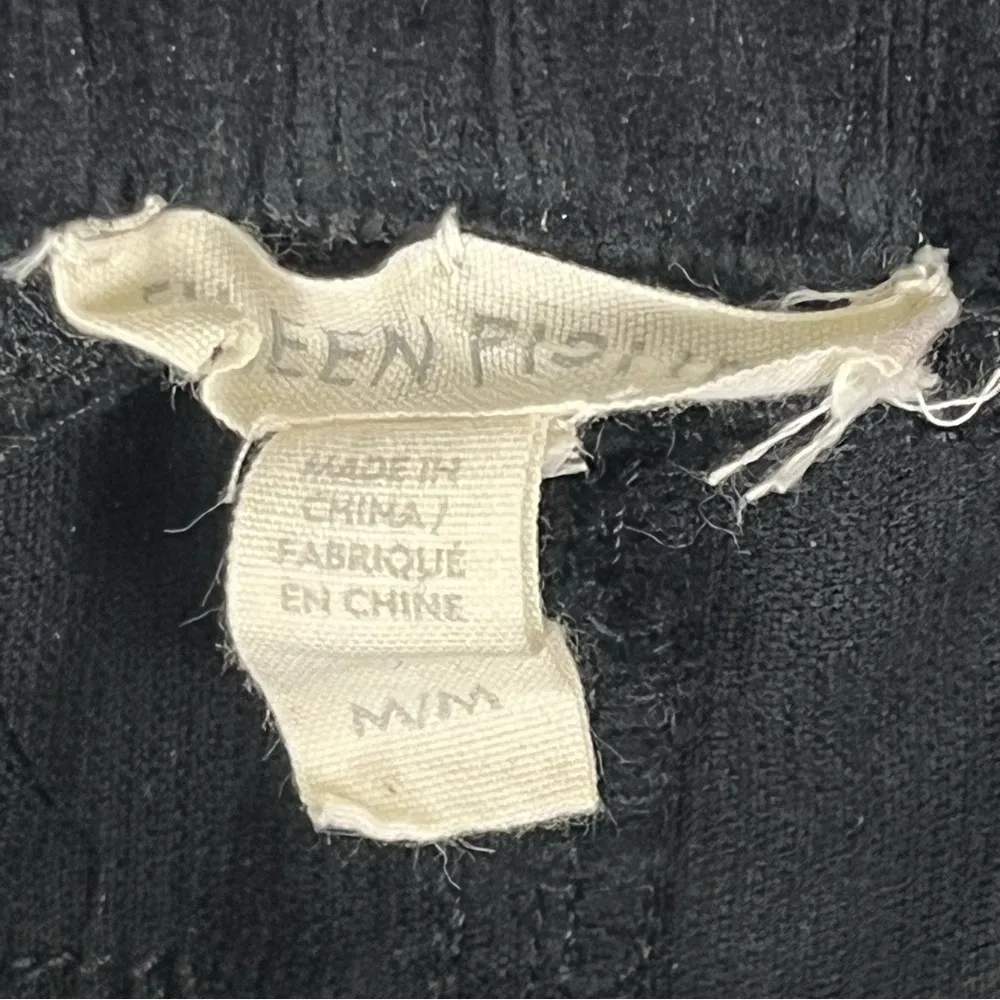 EILEEN FISHER Black Organic Cotton Blend Elastic Waist Corduroy Pull On Pants - Image 3