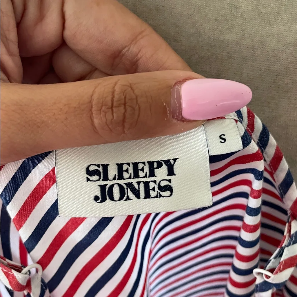 Sleepy Jones Striped Sleep Lounge Dress Navy White Red Preppy American Cotton - Image 6