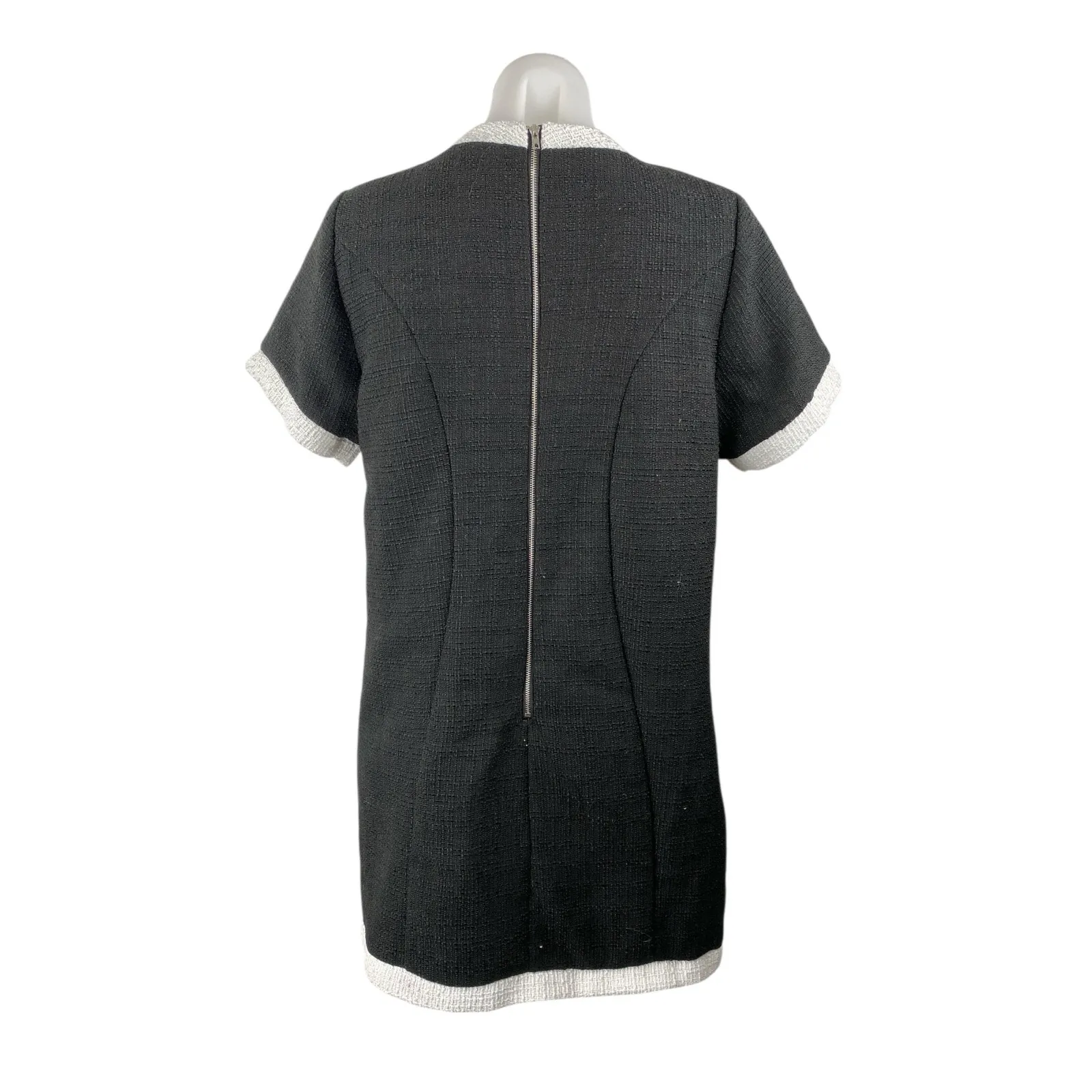 Aqua Black White Tweed Short Sleeve Crew Neck Zip T Shirt Mini Shift Dress Sz M - Image 3