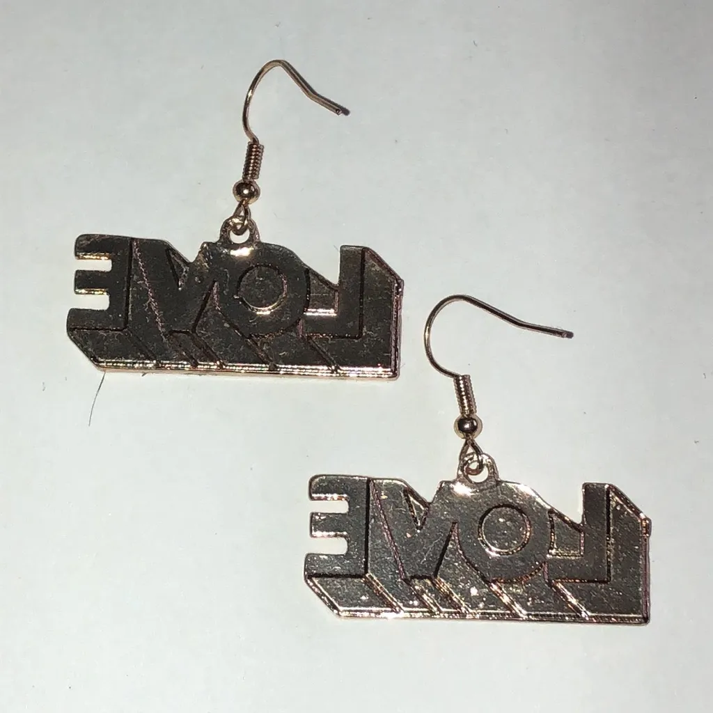 Colorful Rainbow Gold Tone Boho LOVE Earrings Red - Image 4