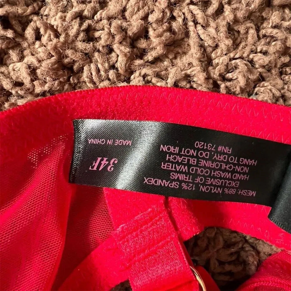 Frederick's of Hollywood Rozlyn Balconette Bra‎ Red 34F Strappy Design NWT - Image 9