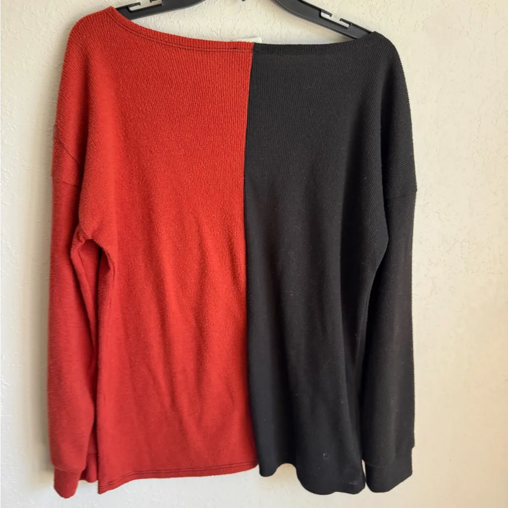 BiBi Red Black Colorblock Small Waffled Knit Sweater Women M Fall Oversized Cozy Size M - Image 5