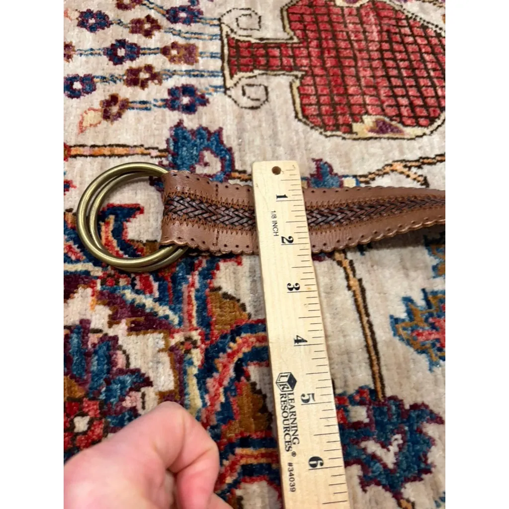 American Eagle  Genuine Leather Brown Braided Belt Brass Double Ring M Boho - Image 4