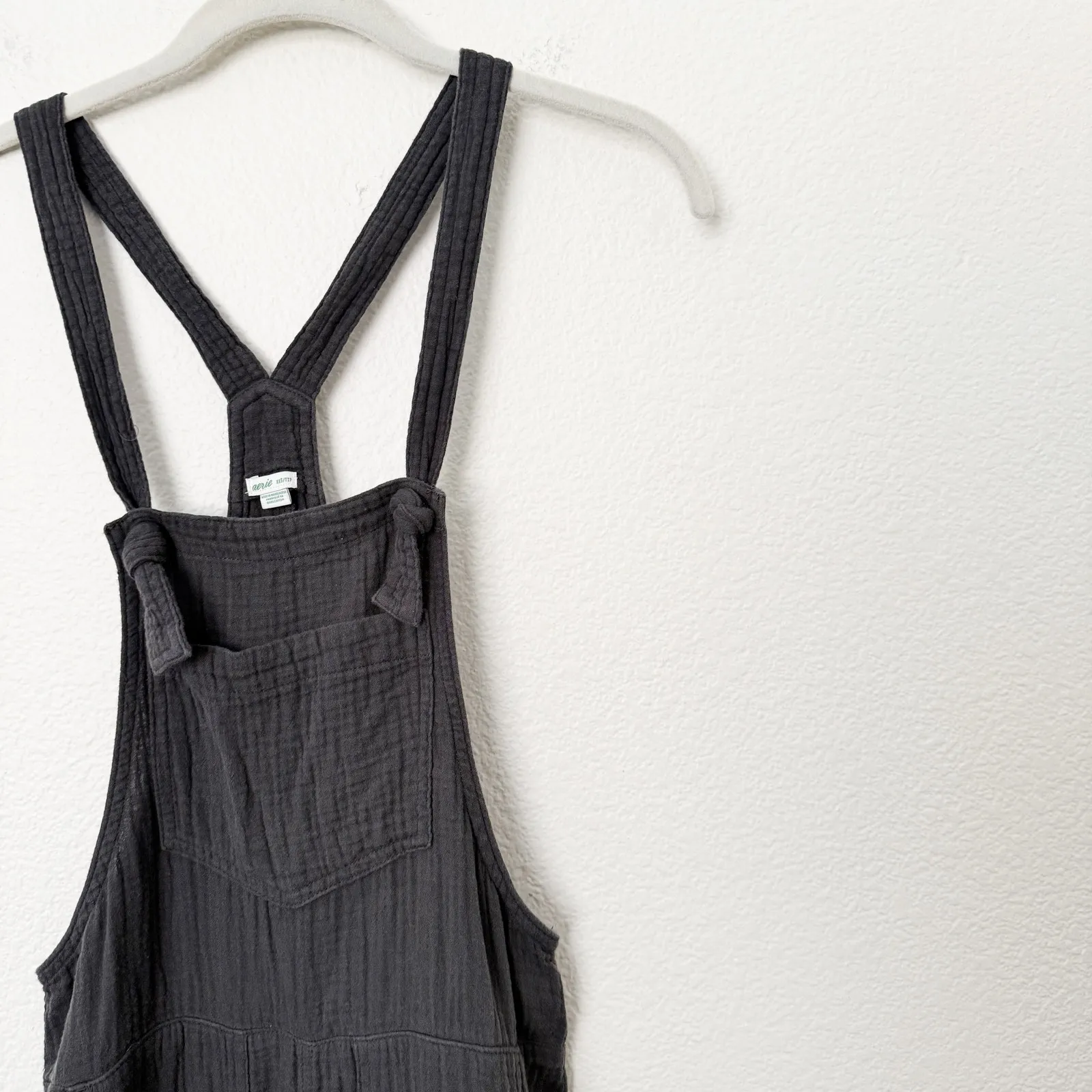 [Aerie] Smoked Gray Gauzy Cotton Werk & Play Lightweight Relaxed Overalls Sz XXS - Image 6