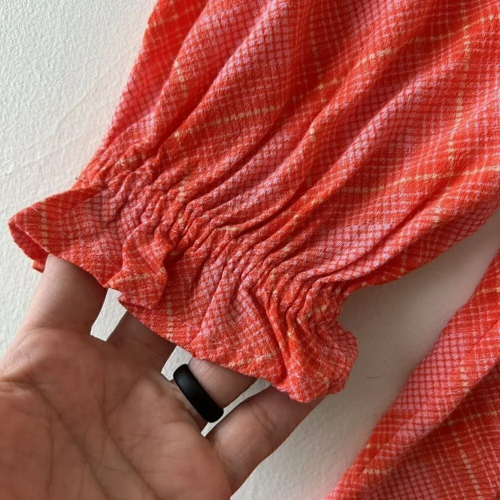 BP Plaid babydoll dress XSMALL balloon sleeves long sleeves orange pink NWT - Image 7