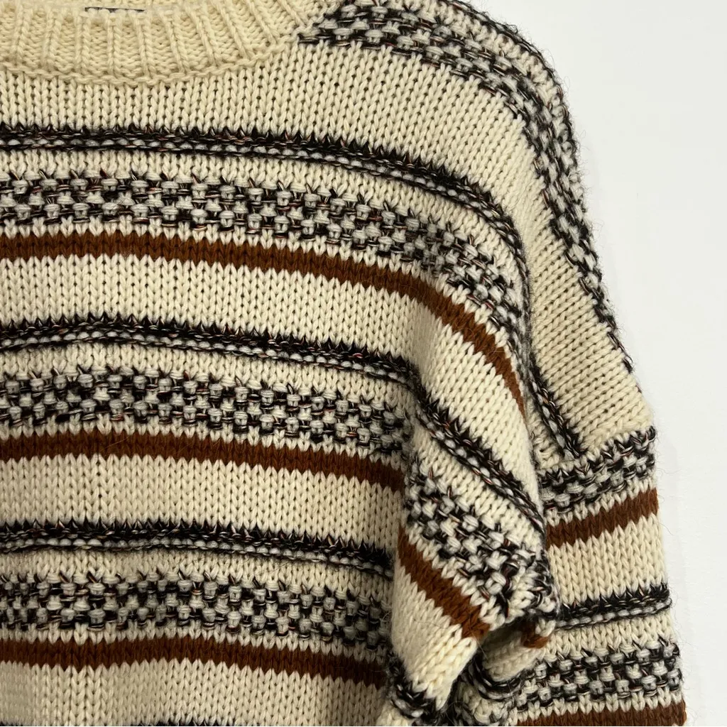 ELSAMANDA wool mohair alpaca blend chunky knit sweater Women’s SIZE MEDIUM cozy Tan - Image 2