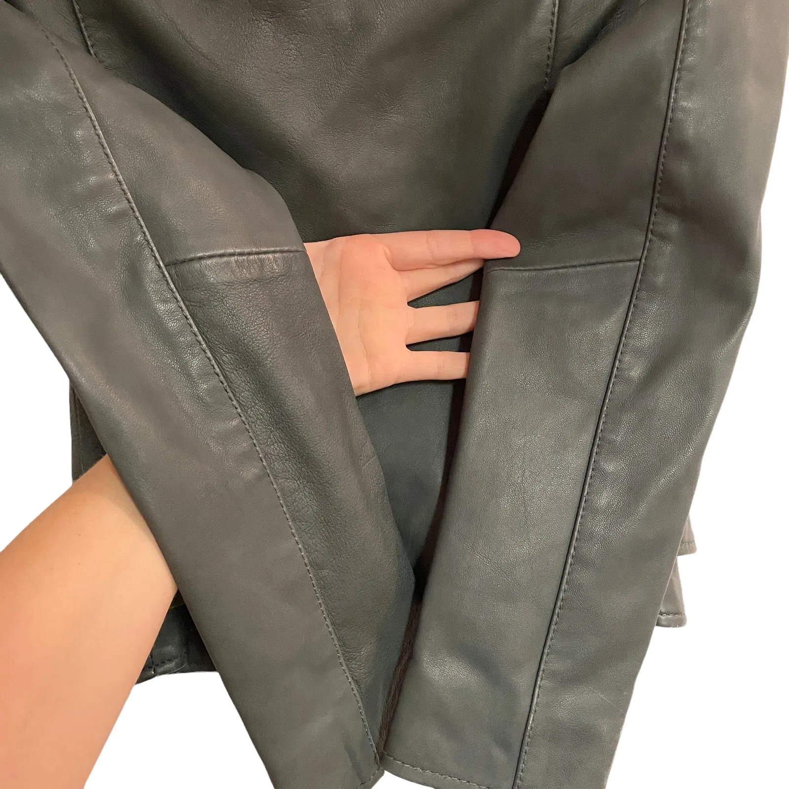 All Saints Balfern Moto Jacket Grey Leather - Image 7