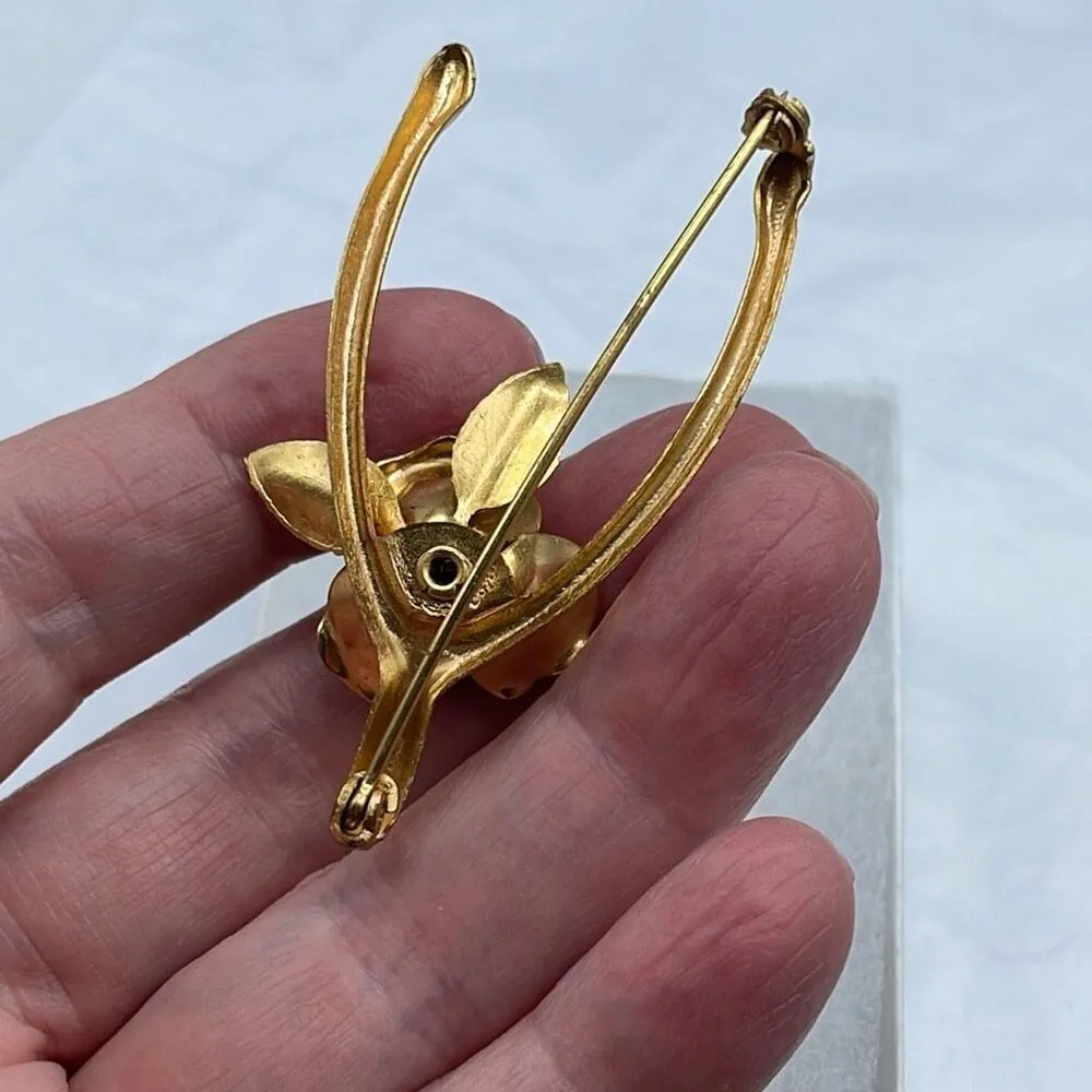Vintage Coro GP wishbone & Rose brooch Gold - Image 4