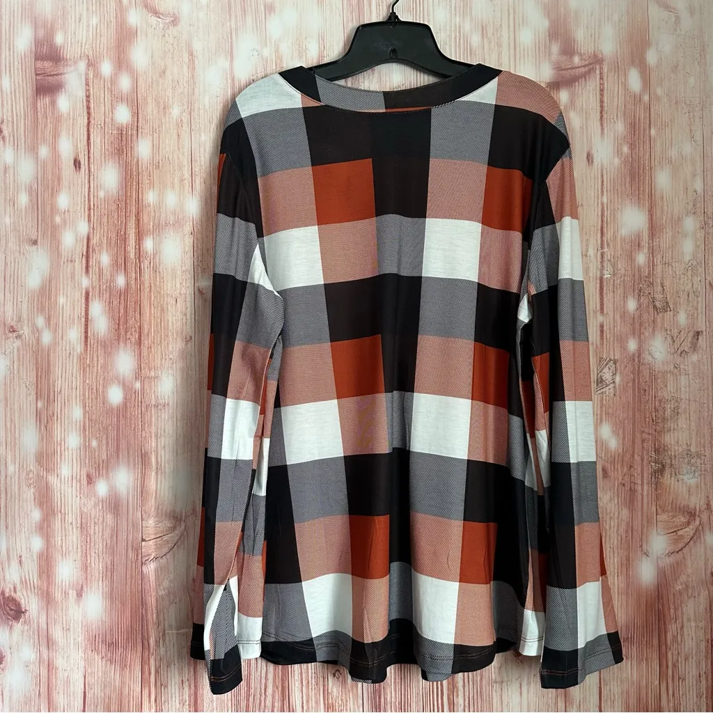 Amazon Cnlinkco Brown & Black Plaid V Neck Convertible Sleeve Blouse Size XL - Image 8