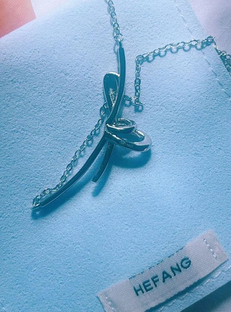 hefang jewelry earrings and necklace Bow set Silver - Image 14