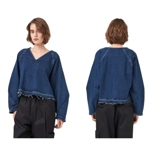 Zara Women's Blue‎ Frayed Hem V-neck Long Sleeve Denim Blouse Top Size Small - Image 2