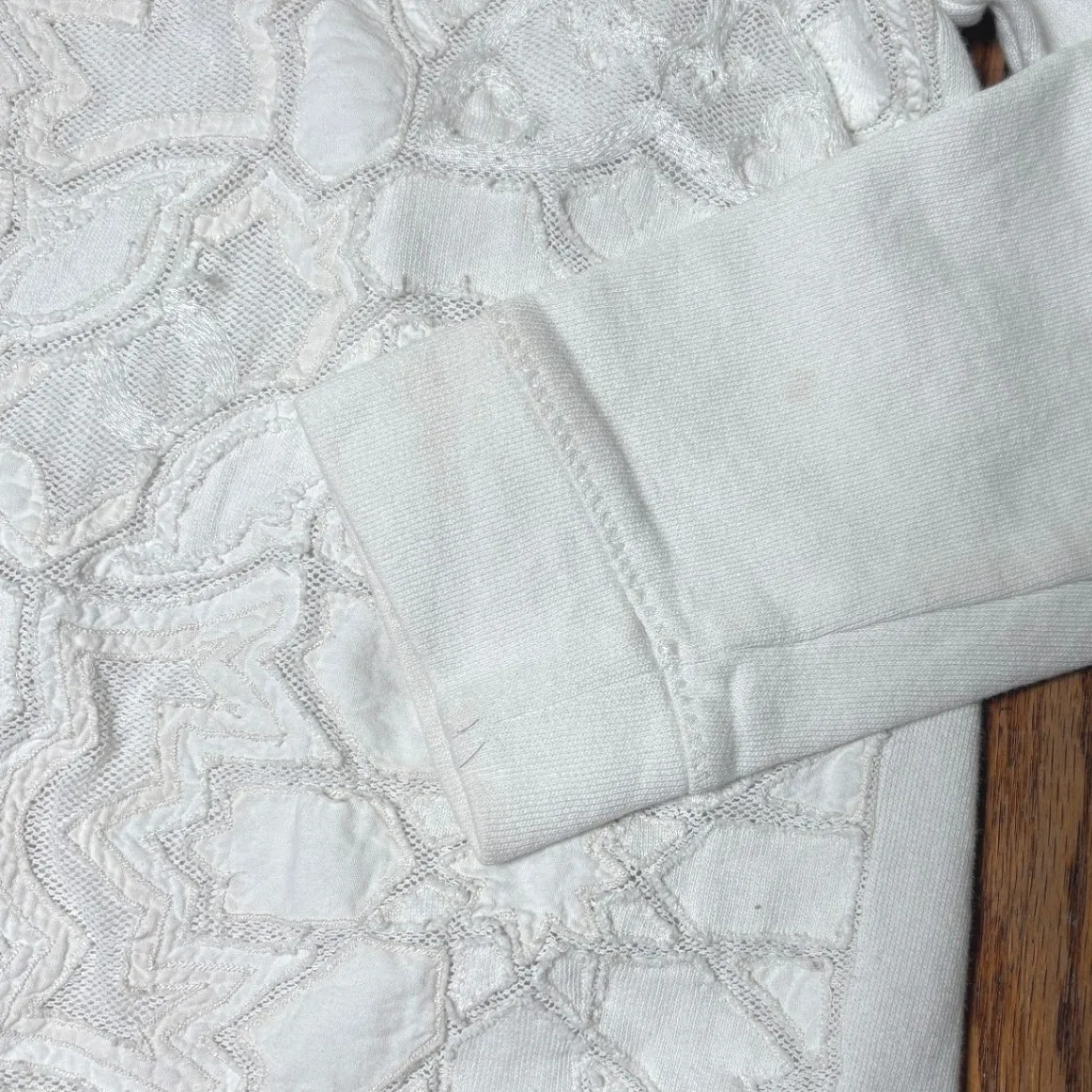 Roberto Cavalli White Lace Embellished Crewneck Sweatshirt Top Size 44 US 10 - Image 4