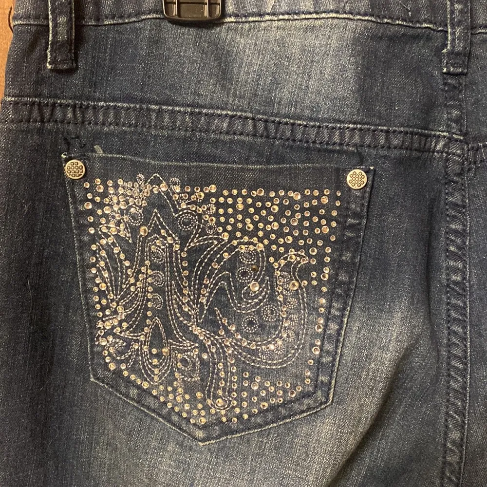 V Christina Rhinestones Embroidered Denim Jeans Blue Size 12 - Image 3