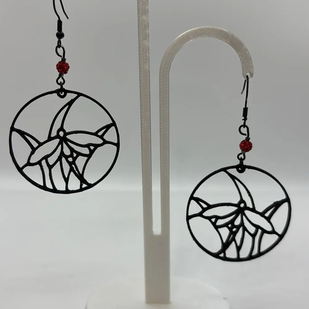 Dragonfly on leaf earrings Black - Image 4