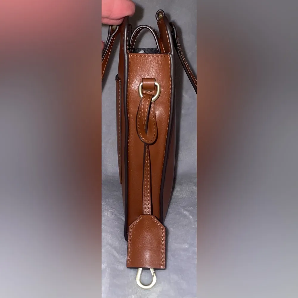 J Jill Harper Genuine Leather Cellphone Brown Crossbody With Keychain Attachment - Image 3