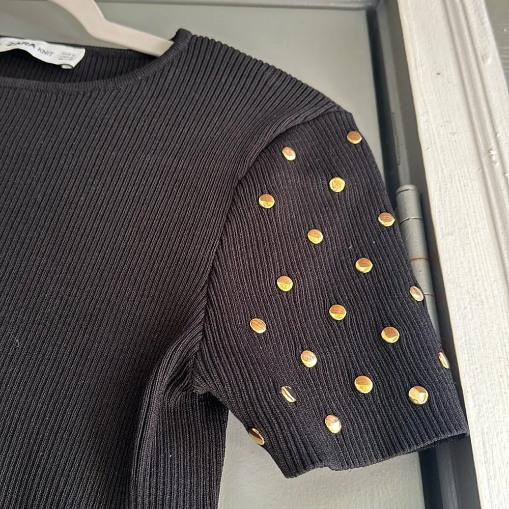 Knit Ribbed Black Gold Embellished Top - Image 7