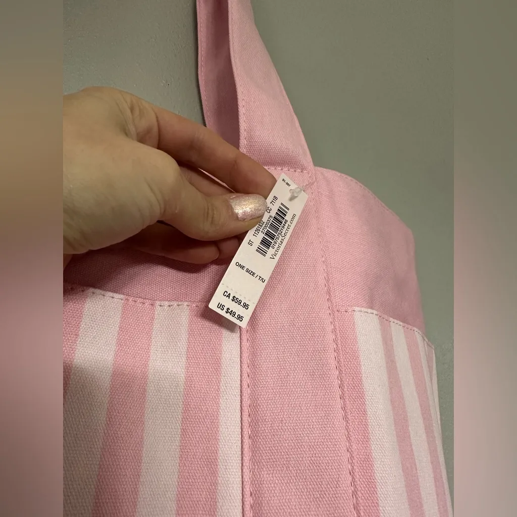 NWT Victoria Secret Pocket Tote Pink White Stripes - Image 4