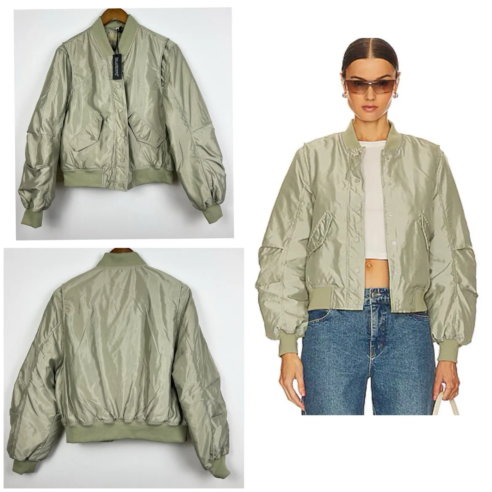 BLANKNYC Quilted Bomber Jacket Women’s M Green Snap Front Puffer - Image 5
