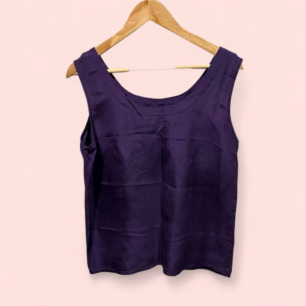 Vintage 80s royal purple silk sleeveless blouse lightweight luxury Pat Argenti Size M - Image 3