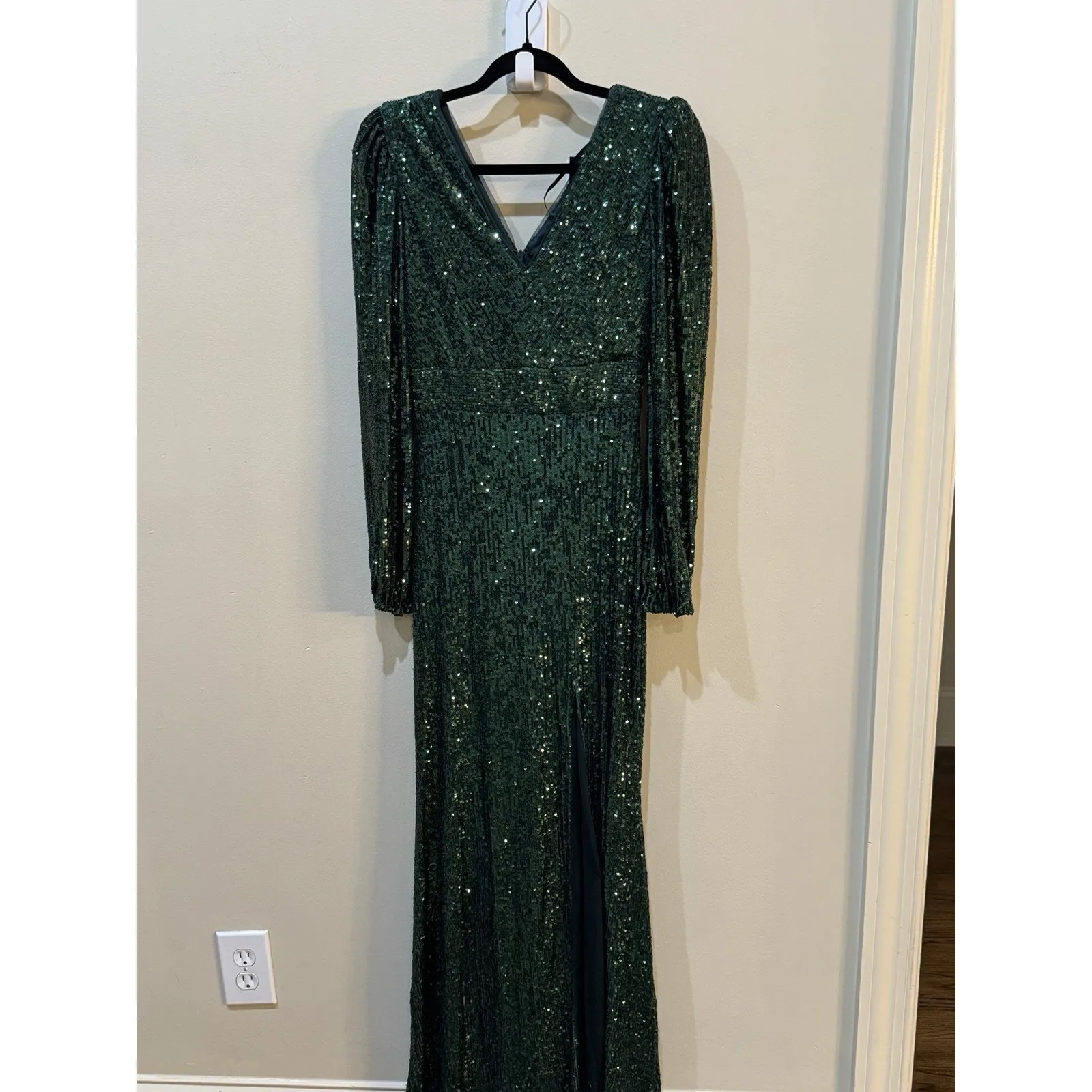 XSCAPE‎ Women's Sequinned High-Slit Evening Gown Hunter Green Size 4 - Image 3