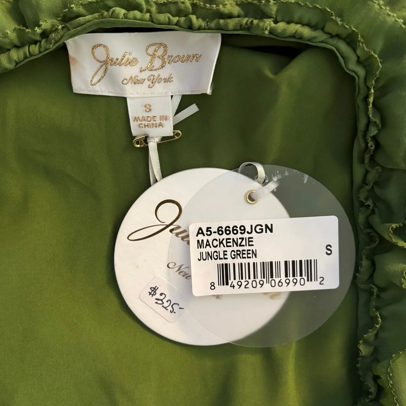 NEW Julie Brown New York Size S Mackenzie Mini Dress Jungle Green Silk Ruffles - Image 5