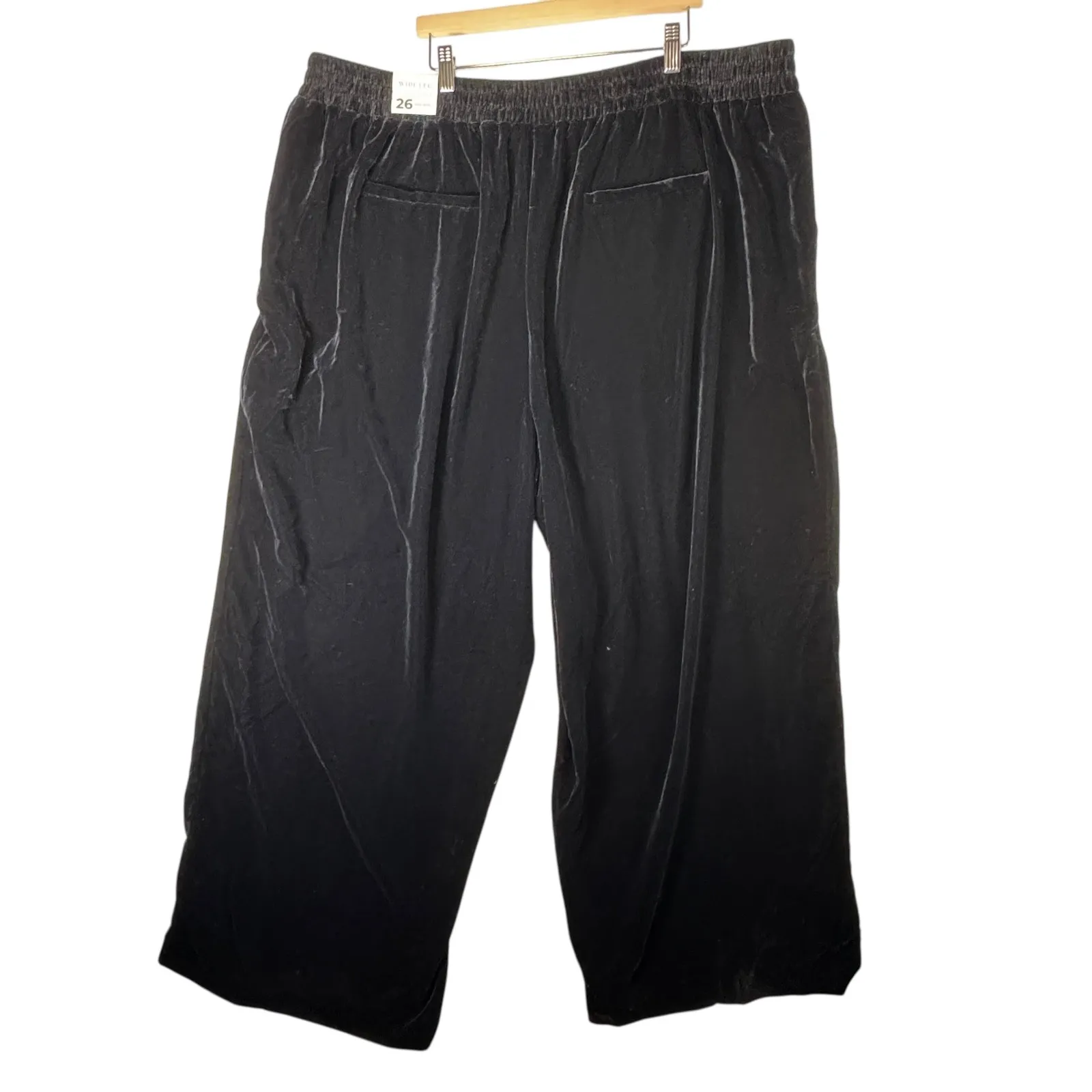 Lane Bryant Velvet Wide Leg Pants 26 Black Mid Rise Luxe Stretch Evening Trouser - Image 2