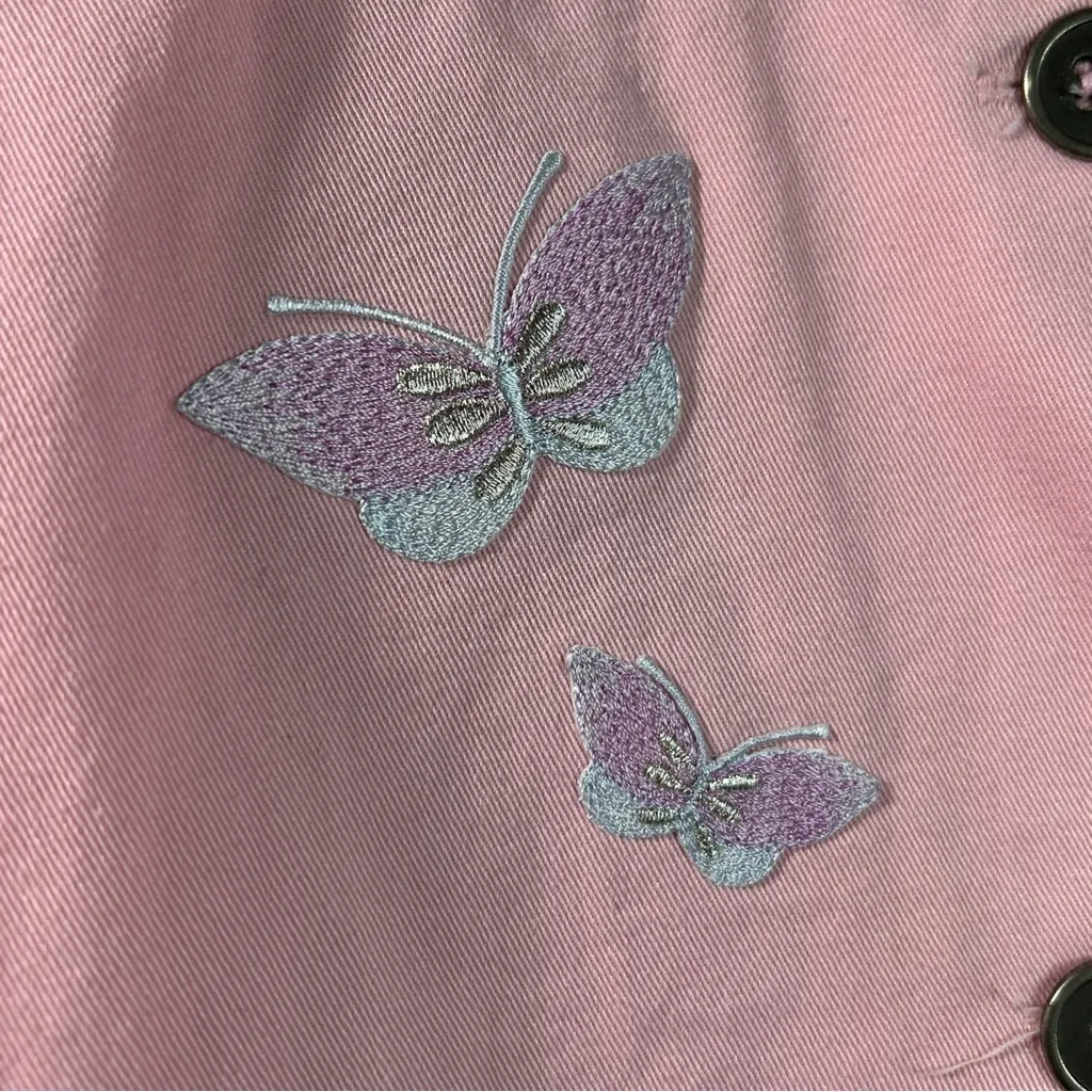 Fairy Cottagecore Baby Pink Embroidered Rhinestone Butterfly Jean Cotton Vest 1X - Image 5