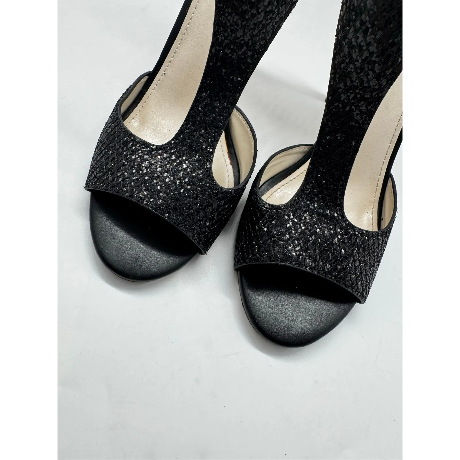 Davids Bridal Saylor Black Glitter Open Toe High Heel Pumps Sz 8.5 Wedding Prom - Image 4