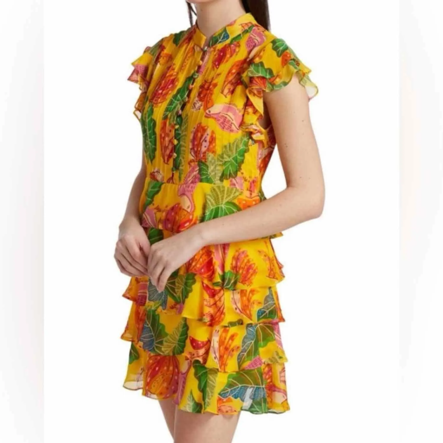 FARM RIO Beaks & Bananas Ruffle Flowy Casual Summer Mini Dress Small - Image 8