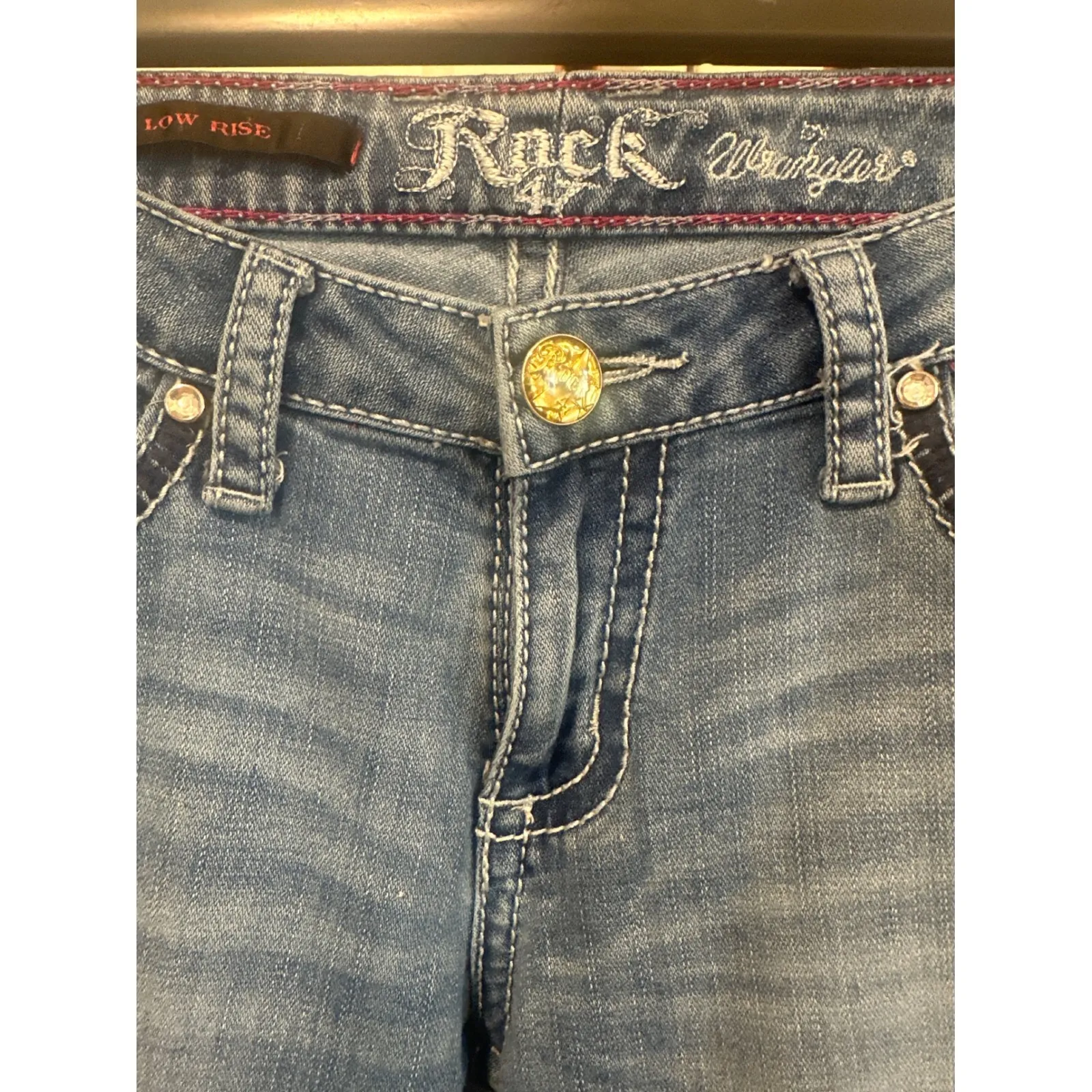 Western rock Wrangler Blue Low Rise Bootcut Jeans casual 26x32 cowgirl Size 26 - Image 2