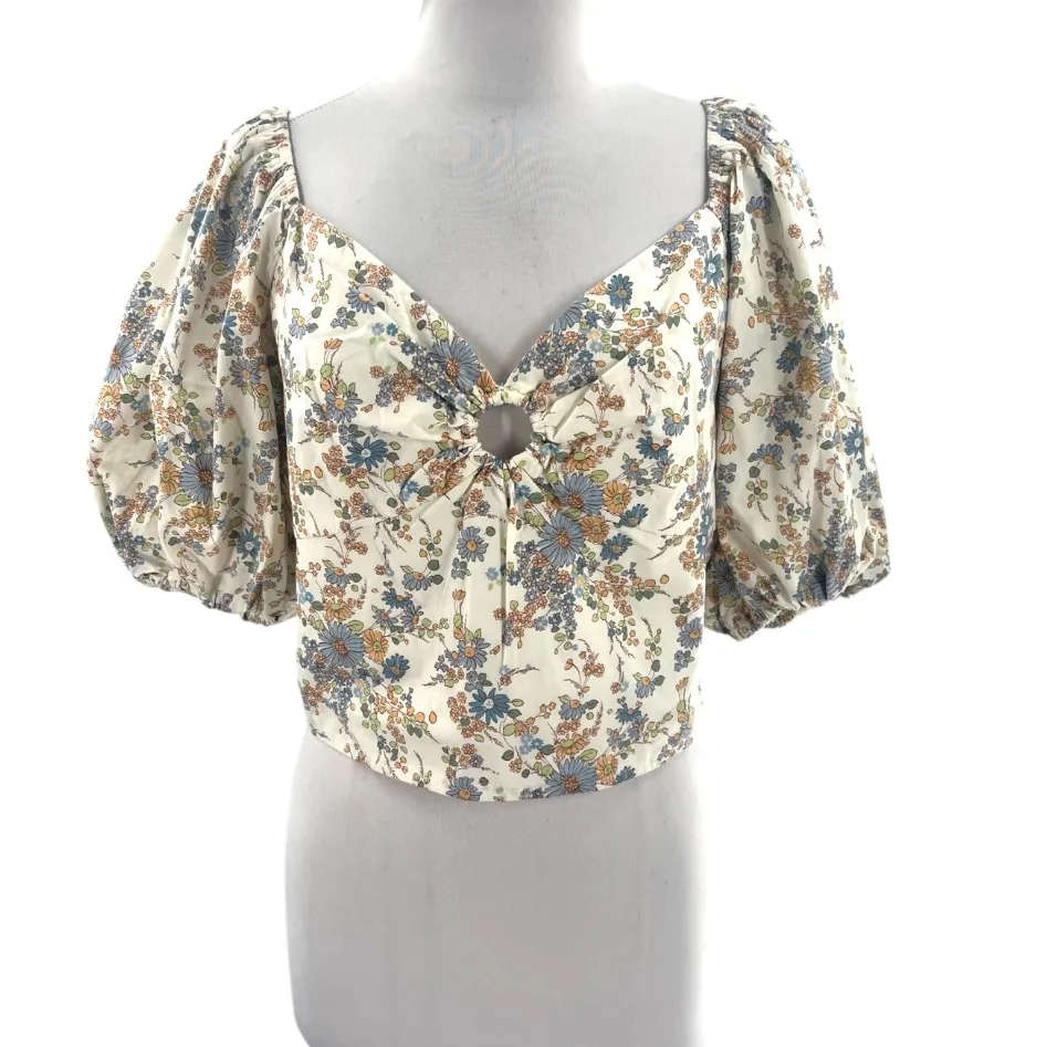NWT Abercrombie & Fitch floral puff sleeve crop top sz L - Image 5