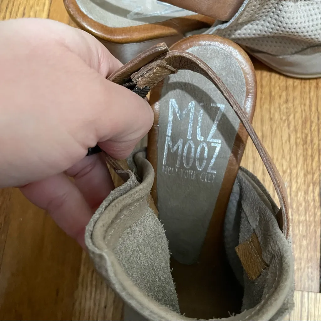 Miz Mooz Kona Sandals Beige Women Size 9 Peep Toe Slingback Perforated Wedge - Image 8