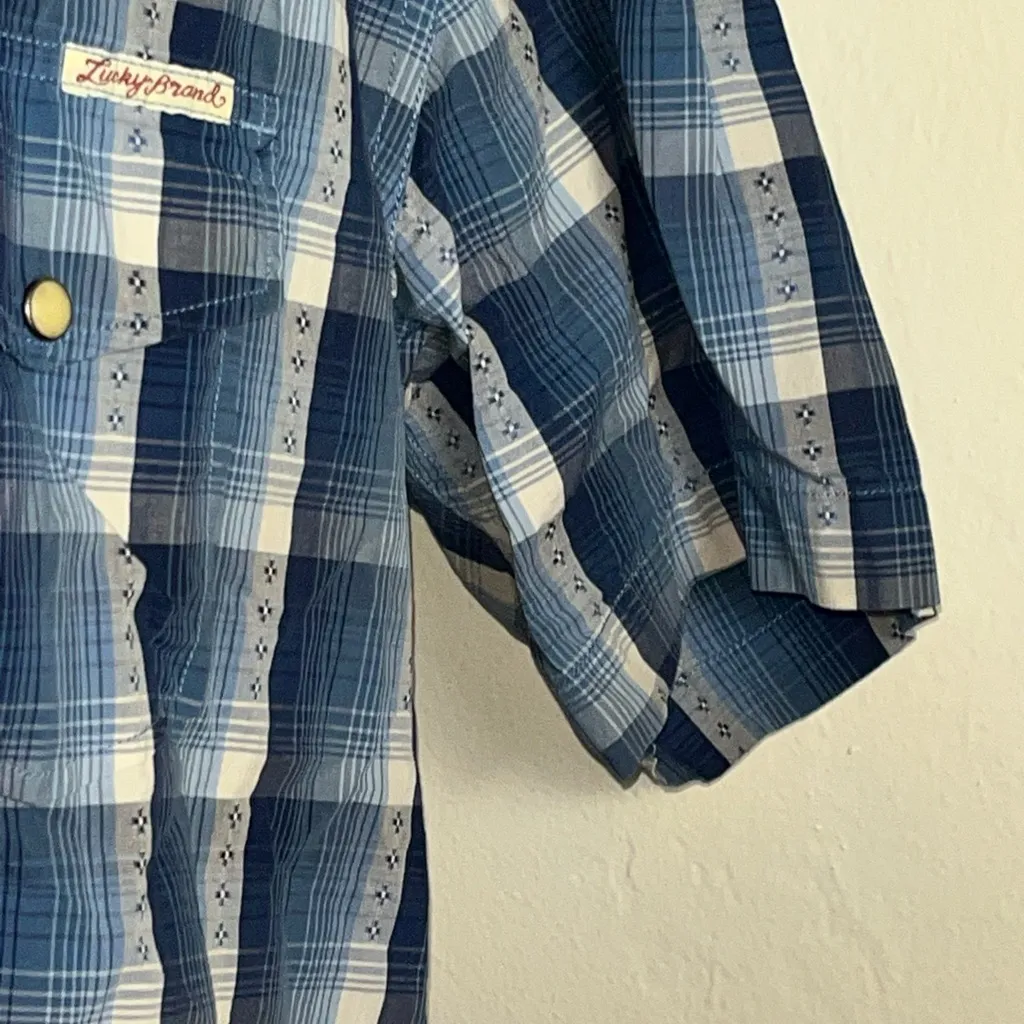 Lucky Brand Shirts Women Size XL Stud Closure Blue Check Country - Image 4